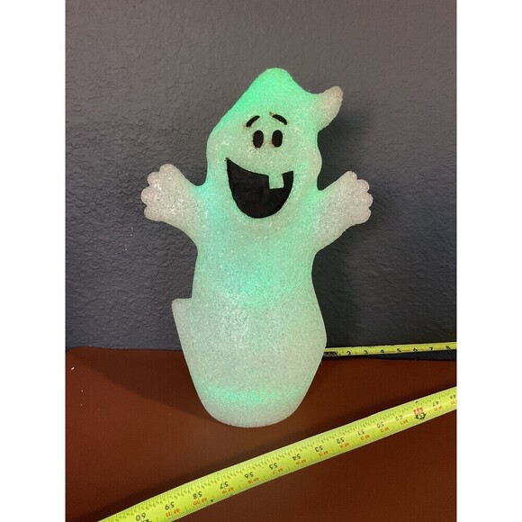Halloween Melted Plastic Popcorn Happy Ghost 16” Color Change Light Clear White - Picture 3 of 6